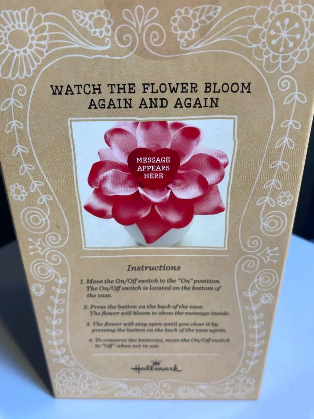 Hallmark Blooming Expressions Animated Pink Rose in Vase with Message & Box